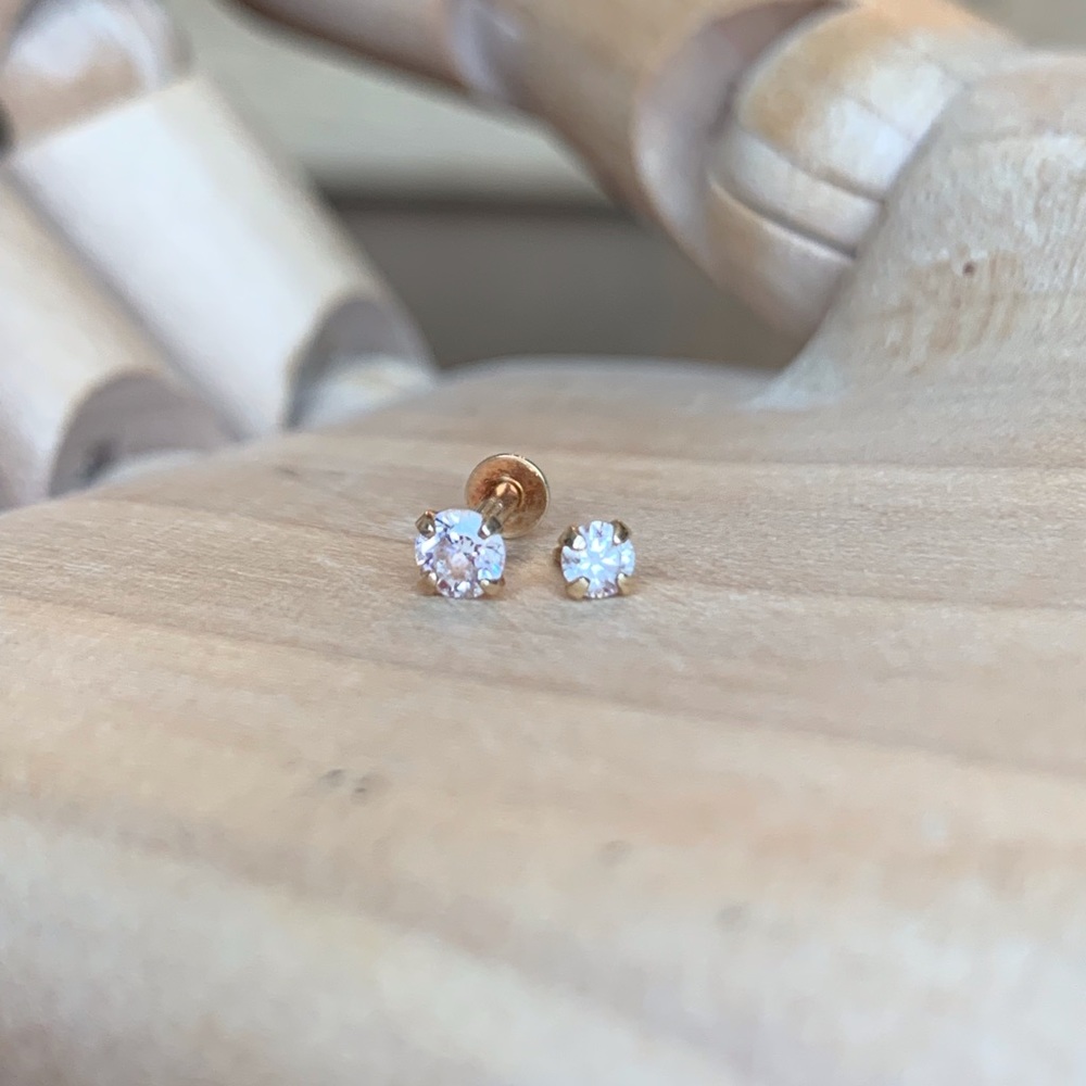 14KYG 2.5mm & 2mm CZ Cartilage Stud Earring Set - Picture 7 of 7